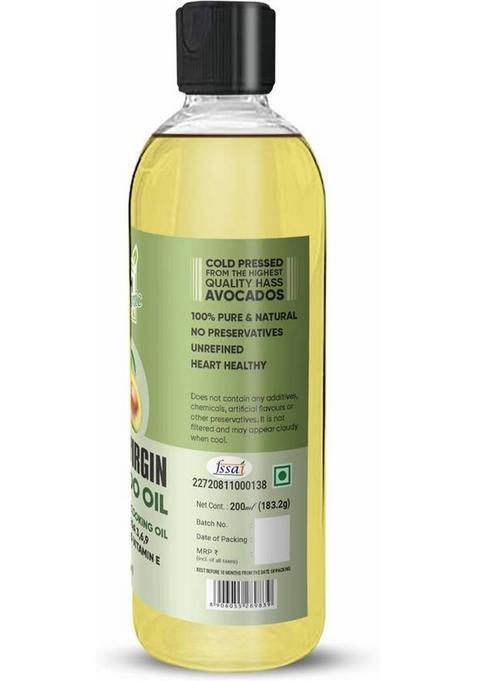 Laxmi Organic Avovado Oil For Skin Face Care N Hair Growth Pure Natural Fruit Tel Cooking Avocado Pet Bottle (200 Ml)