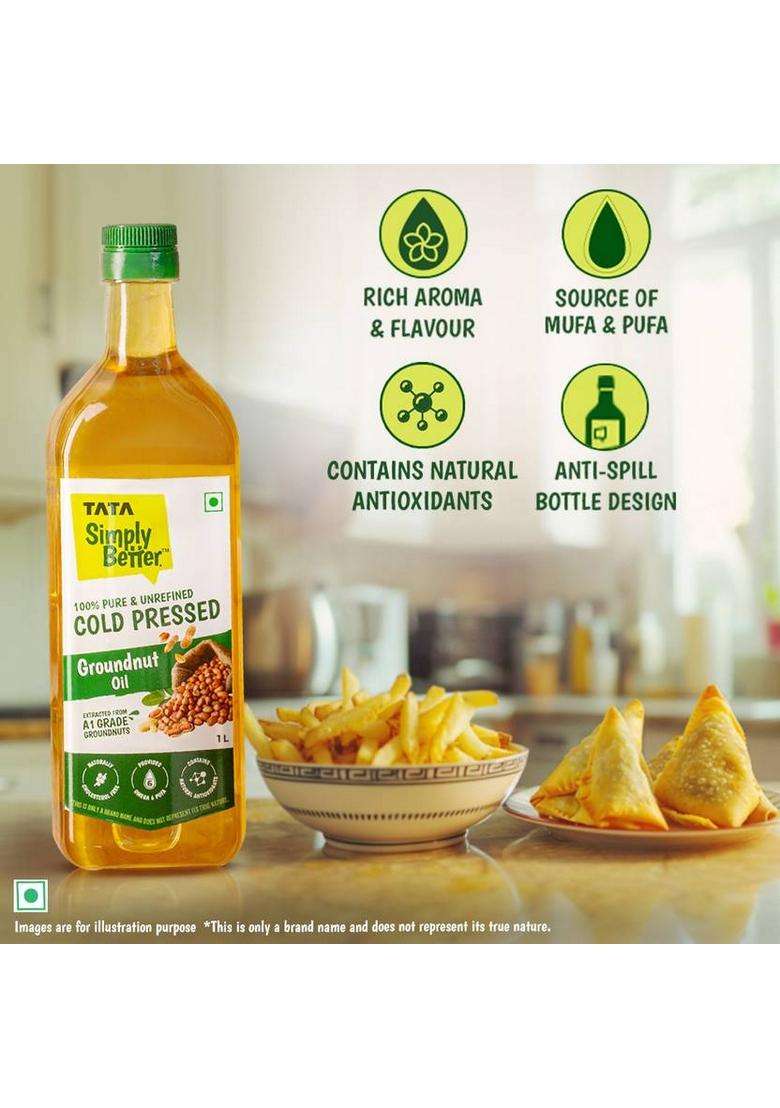Tata Simply Better Cold Pressed, Pure And Unrefined Groundnut Oil Pet Bottle (1 L) - Indya