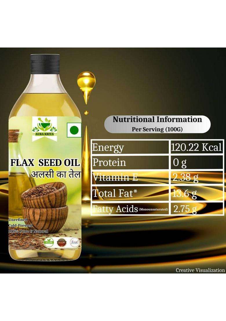 Aura Kriya Flaxseed Oil, Alsi Ka Tail, Edible Linseed Cooking Oil Plastic Bottle (0.5 L) - Indya