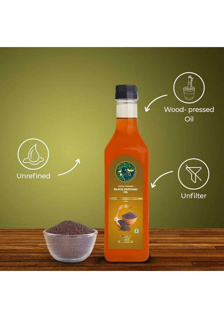 Girorganic Wood Pressed | Unrefined Cold Virgin Kacchi Ghani Natural Black Mustard Oil Pet Bottle (500 Ml) - Indya