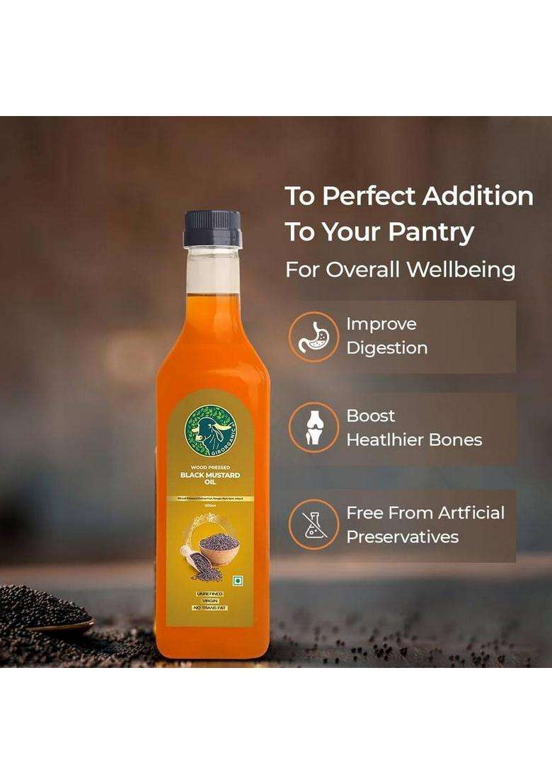 Girorganic Wood Pressed | Unrefined Cold Virgin Kacchi Ghani Natural Black Mustard Oil Pet Bottle (500 Ml) - Indya