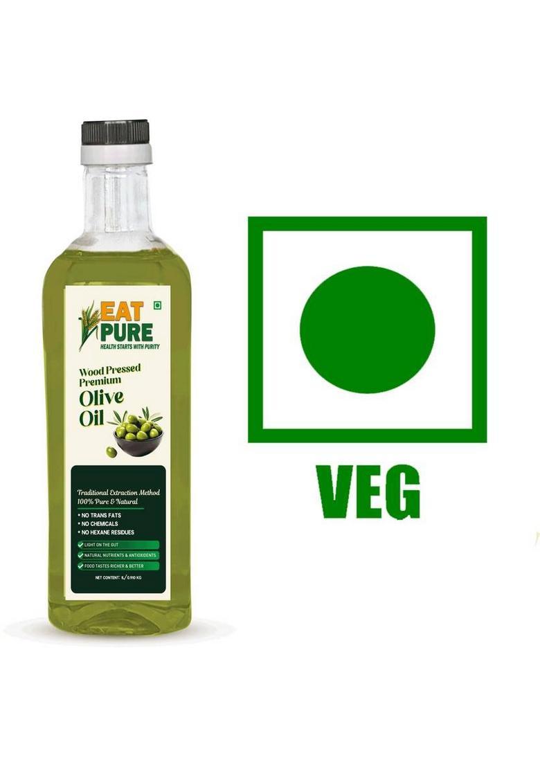 Eat Pure Premium Wood-Pressed Olive Oil | Chemical-Free, Nutrient-Rich |Heart-Healthy Pet Bottle (1 L)