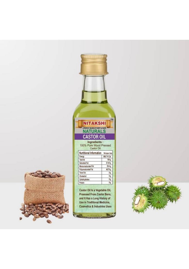 Nitakshi Wood Pressed Castor Oil 100Ml | For Thicker Hair, Eyebrows & Eyelashes Glass Bottle (100 Ml)