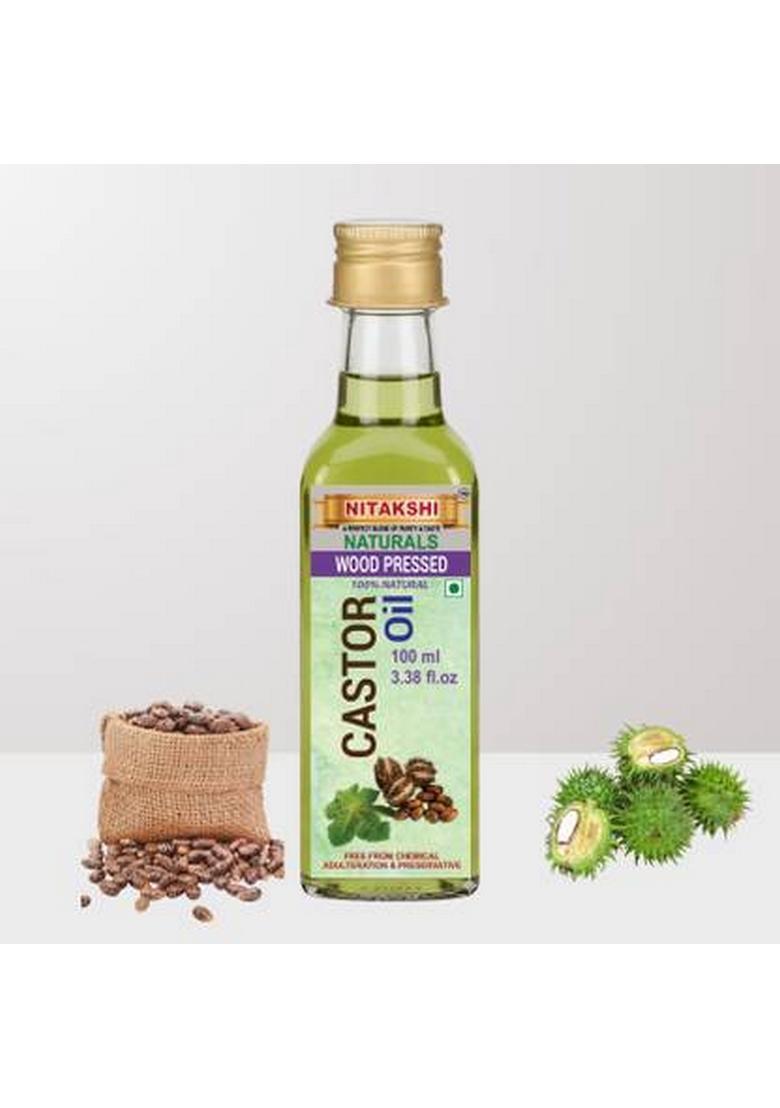 Nitakshi Wood Pressed Castor Oil 100Ml | For Thicker Hair, Eyebrows & Eyelashes Glass Bottle (100 Ml)