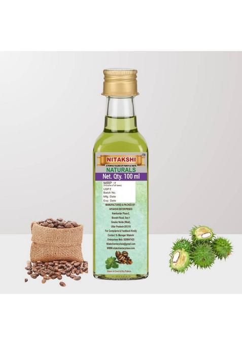 Nitakshi Wood Pressed Castor Oil 100Ml | For Thicker Hair, Eyebrows & Eyelashes Glass Bottle (100 Ml)