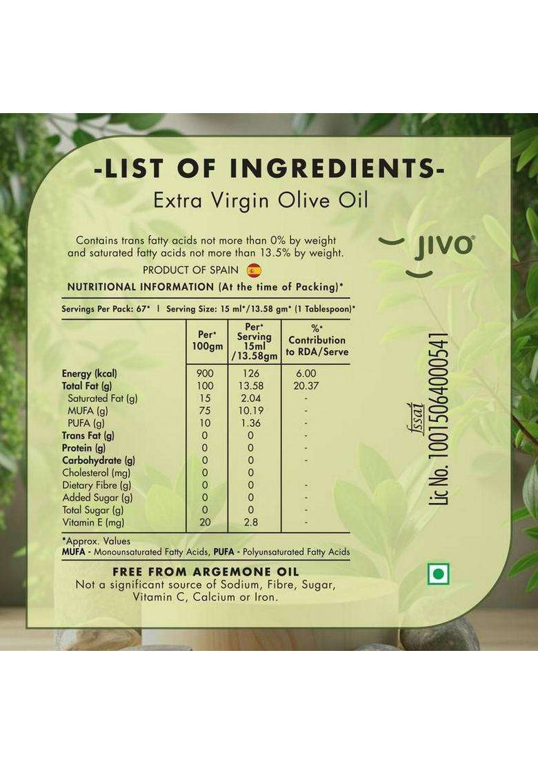 Jivo Extra Virgin Olive Oil Pet Bottle (2 X 500 Ml) - Indya