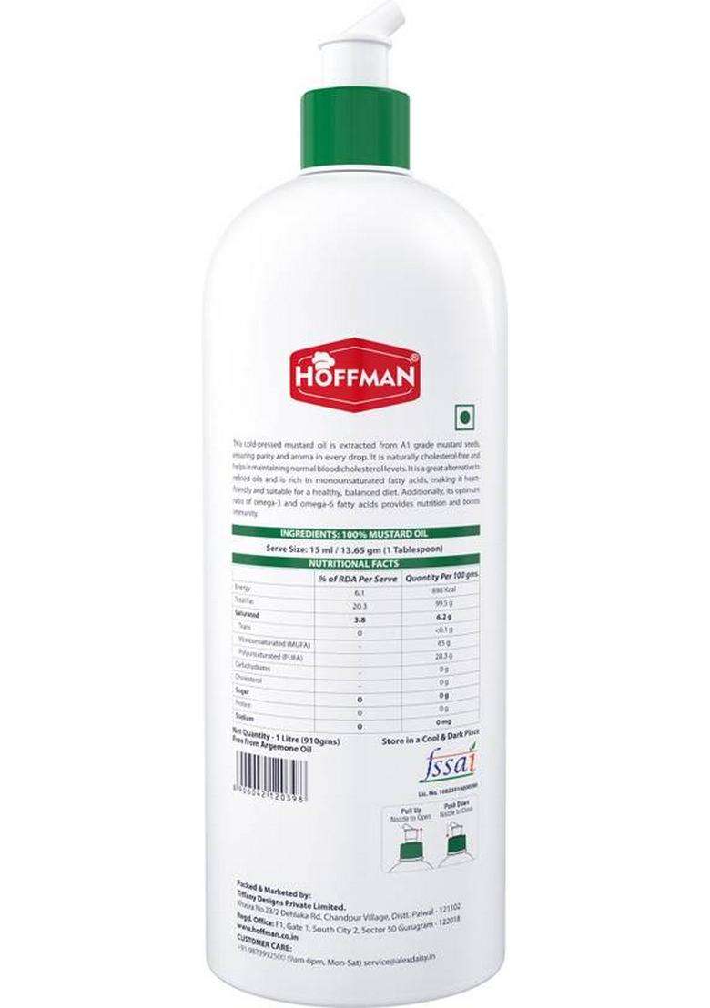 Hoffman Cold Pressed | A1 Grade 100 % Pure Kachi Ghani Mustard Oil Squeeze Bottle (1 L) - Indya