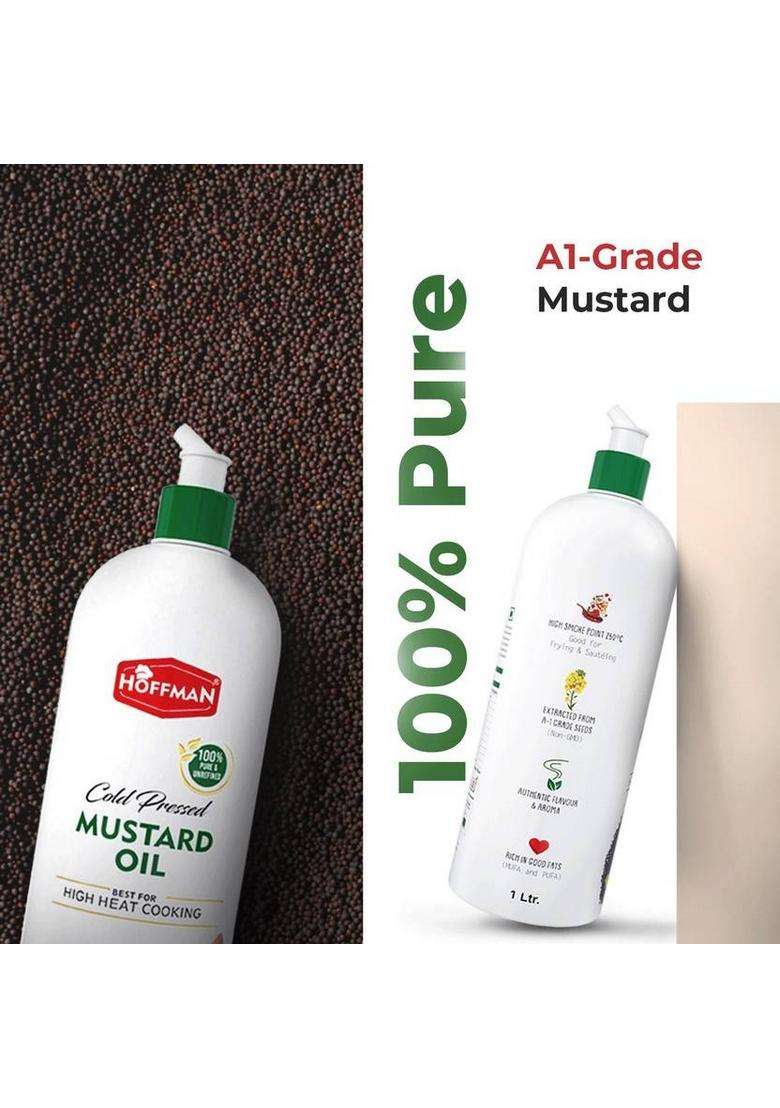 Hoffman Cold Pressed | A1 Grade 100 % Pure Kachi Ghani Mustard Oil Squeeze Bottle (1 L) - Indya