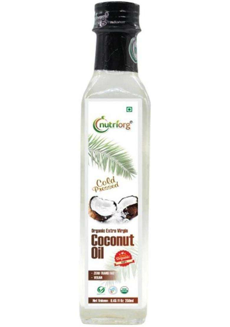 Nutriorg Certified Organic Cold Pressed Extra Virgin Coconut Oil Glass Bottle (250 Ml) - Indya
