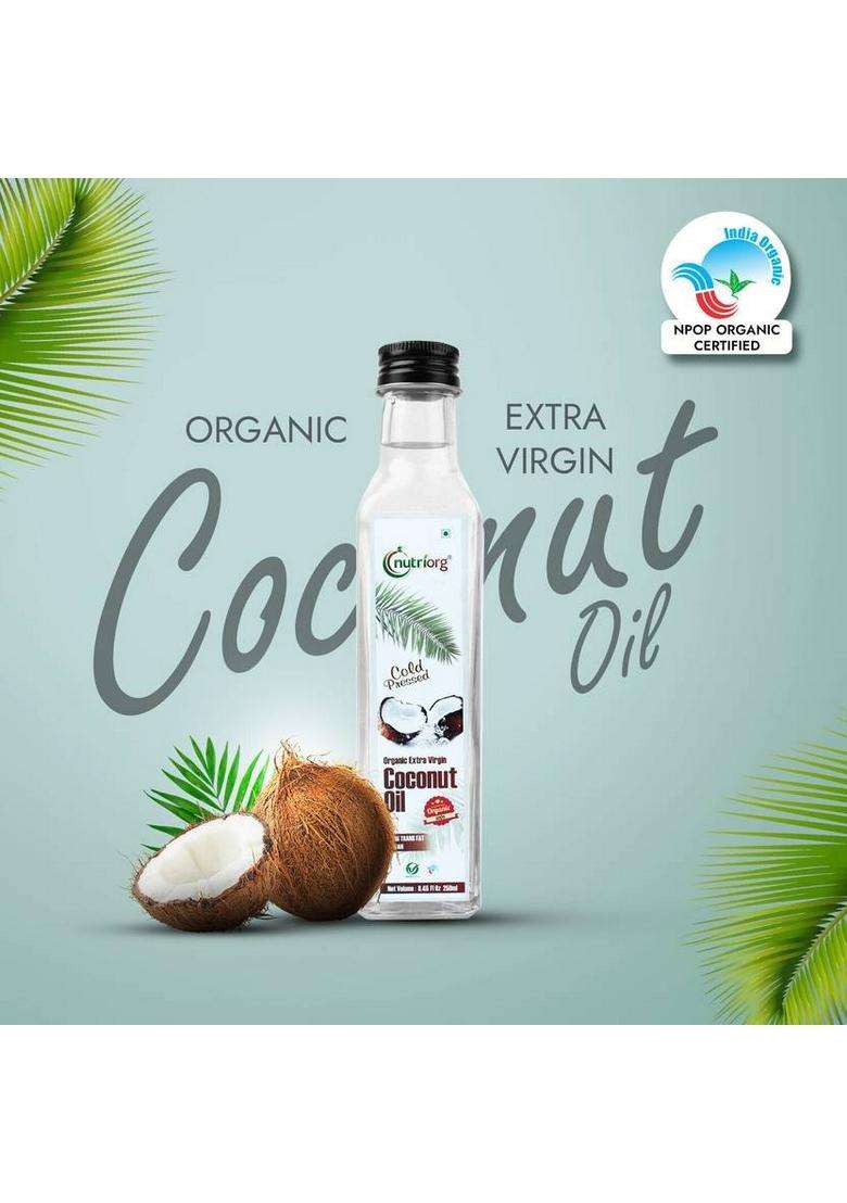Nutriorg Certified Organic Cold Pressed Extra Virgin Coconut Oil Glass Bottle (250 Ml) - Indya