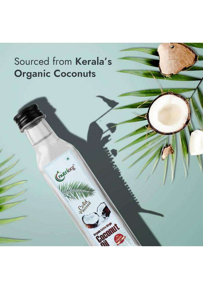 Nutriorg Certified Organic Cold Pressed Extra Virgin Coconut Oil Glass Bottle (250 Ml) - Indya