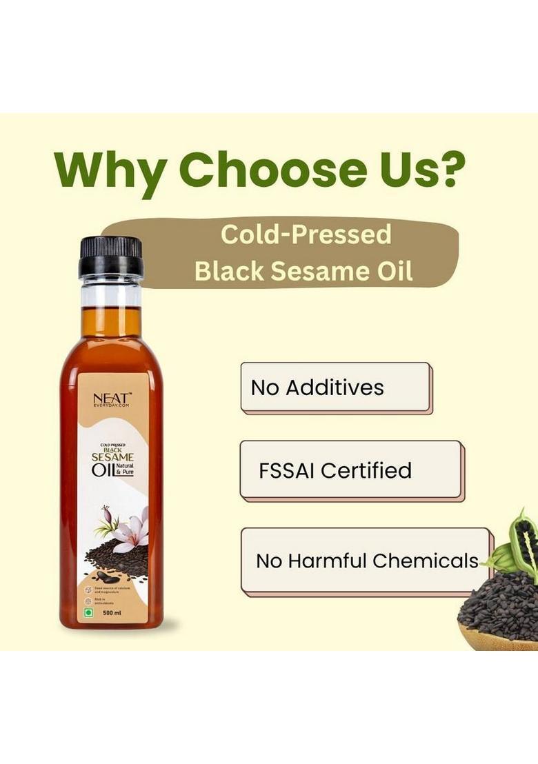 Neat Everyday Pure Cold Pressed Black Sesame Oil | For Cooking, Pulling, Hair & Skin Plastic Bottle (500 Ml)