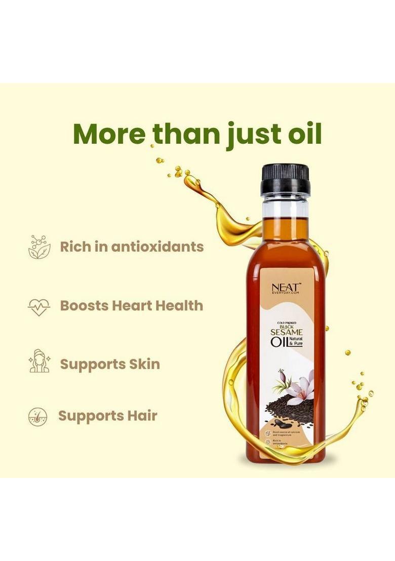 Neat Everyday Pure Cold Pressed Black Sesame Oil | For Cooking, Pulling, Hair & Skin Plastic Bottle (500 Ml)