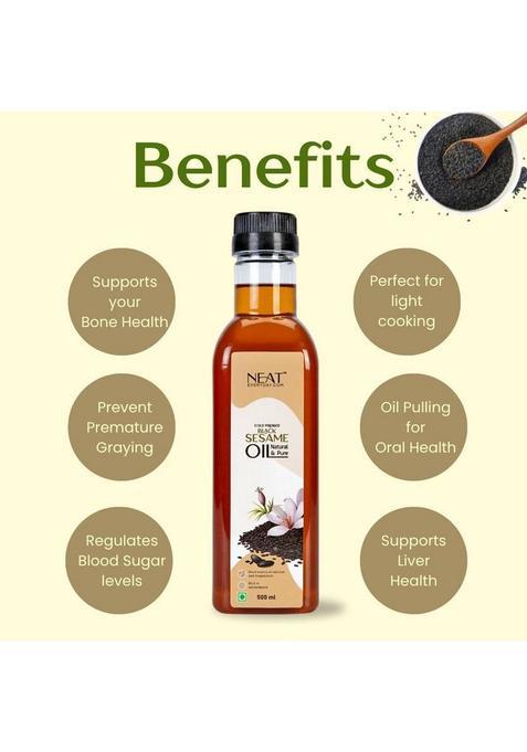 Neat Everyday Pure Cold Pressed Black Sesame Oil | For Cooking, Pulling, Hair & Skin Plastic Bottle (500 Ml)