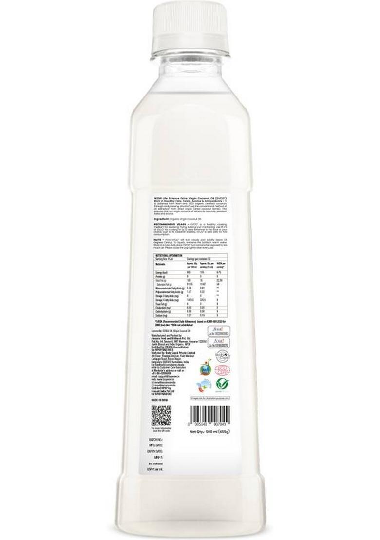 Wow Life Science Extra Virgin |Cold Pressed| Coconut Oil Plastic Bottle (500 Ml)