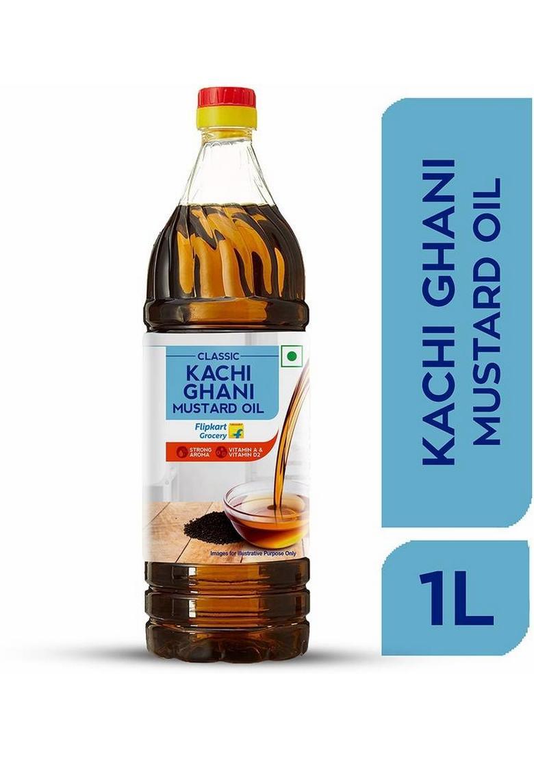 Classic Kachi Ghani Mustard Oil Plastic Bottle By Flipkart Grocery (1 L)