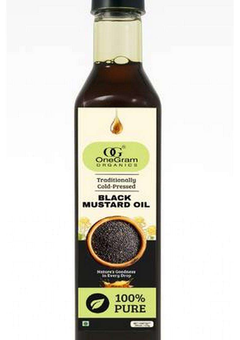 Onegram Organics Cold Pressed Black Mustard Oil Glass Bottle Plastic (500 Ml) - Indya