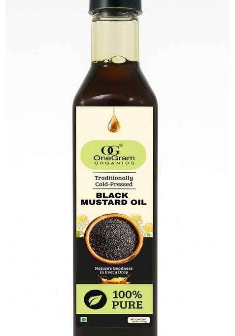 Onegram Organics Cold Pressed Black Mustard Oil Glass Bottle Plastic (500 Ml)