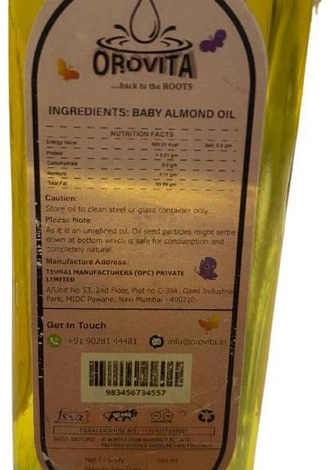 Orovita 100% Pure Wood Pressed Almond Oil | Multipurpose Usage Edible Skin Tin (100 Ml)