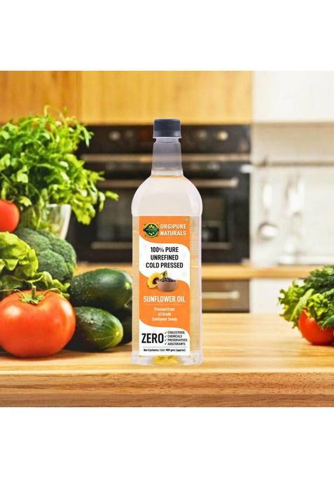 Orgipure Naturals 1 Liter Unrefined Chemical-Free 100% Pure And Natural Cold-Pressed Sunflower Oil Pet Bottle (1 L)