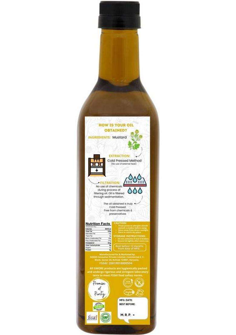 Gmore Cold Pressed/Kachi Ghani - Virgin Unrefined Organic Mustard Oil Plastic Bottle (500 Ml) - Indya