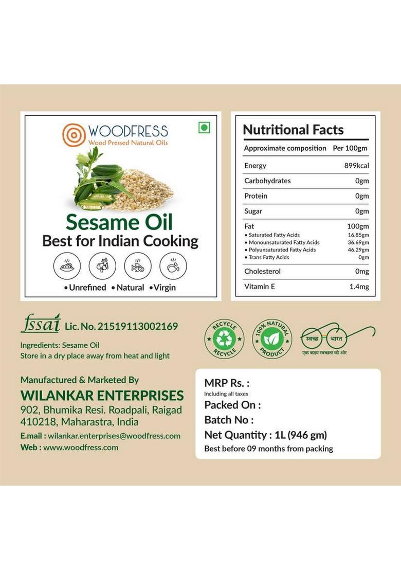 Woodfress Wooden Cold Pressed Sesame Oil 1L
