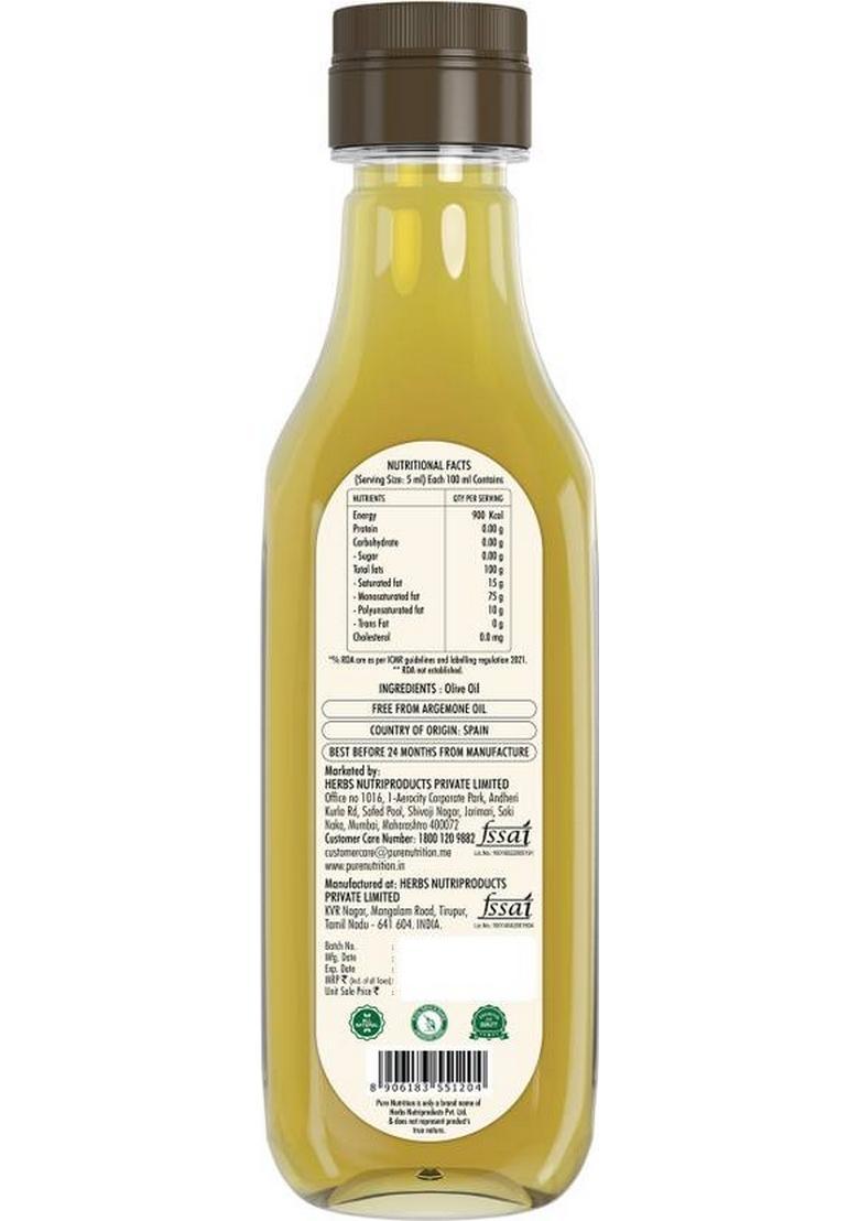 Pure Nutrition Extra Light Olive Oil 500Ml | 100% Ideal For Cooking, Salads, Skin & Hair Pet Bottle (500 Ml)