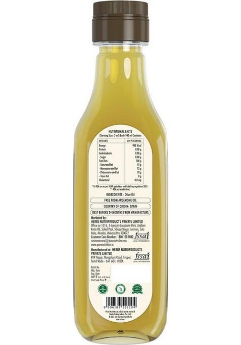 Pure Nutrition Extra Light Olive Oil 500Ml | 100% Ideal For Cooking, Salads, Skin & Hair Pet Bottle (500 Ml)