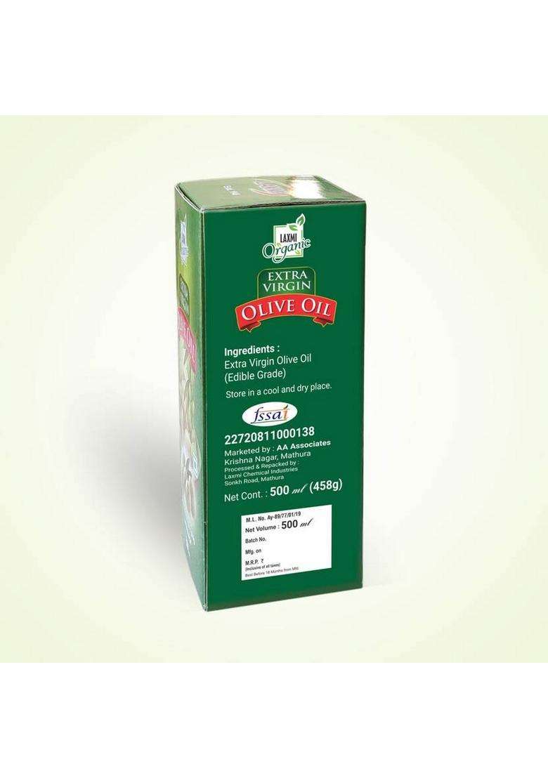 Laxmi Organic Extra Virgin Olive Oil Jaitun Ka Tail Light Edible Cooking Body Hair Massage Tel Box (500 Ml) - Indya