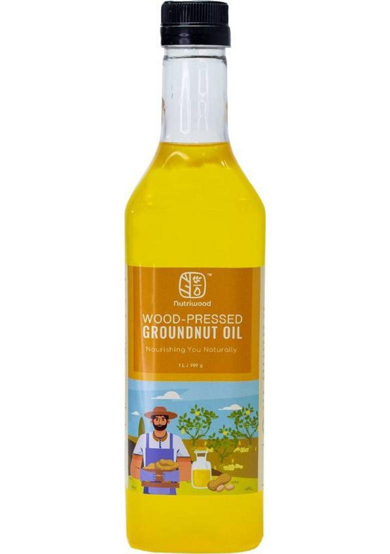 Nutriwood Wood Pressed Groundnut Oil | Traditional Peanut Cooking Pet Bottle (1 L)