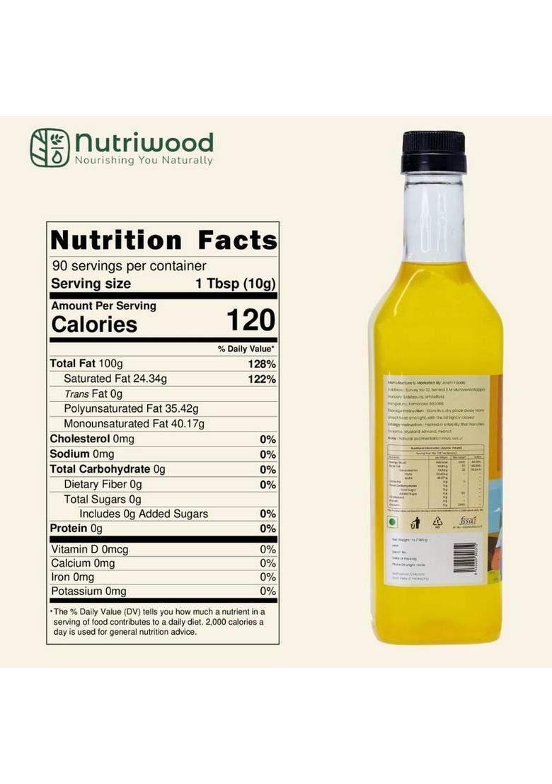 Nutriwood Wood Pressed Groundnut Oil | Traditional Peanut Cooking Pet Bottle (1 L)