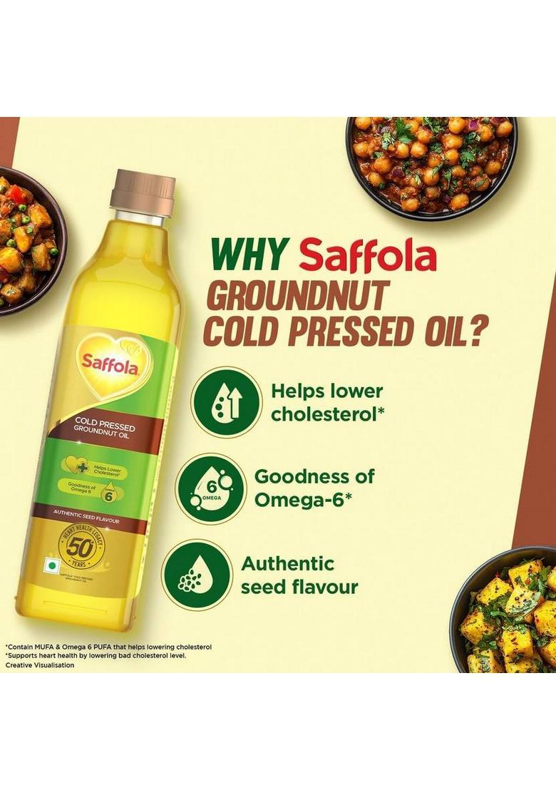 Saffola Cold Pressed Groundnut Oil | Helps Lower Cholesterol Goodness Of Omega 6 Pet Bottle (1 L)