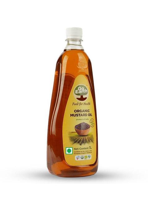 Label Go Earth Organic Cold Pressed Mustard Oil Kachi Ghani, Pure & Aromatic Cooking Sarso Tel Plastic Bottle (1 L)