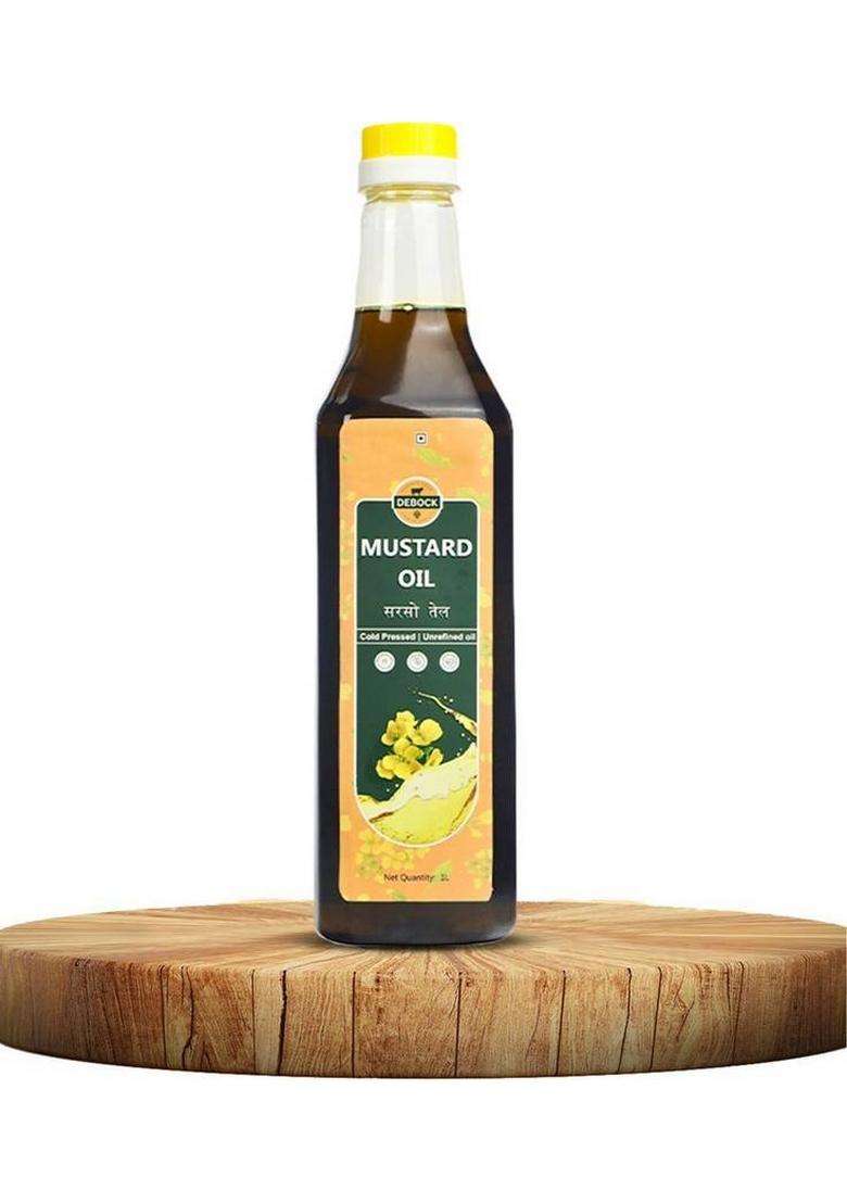 Debock Cold-Pressed (Kachi Ghani) | 100% Organic & Unrefined Rich Aroma Mustard Oil Pet Bottle (1 L) - Indya