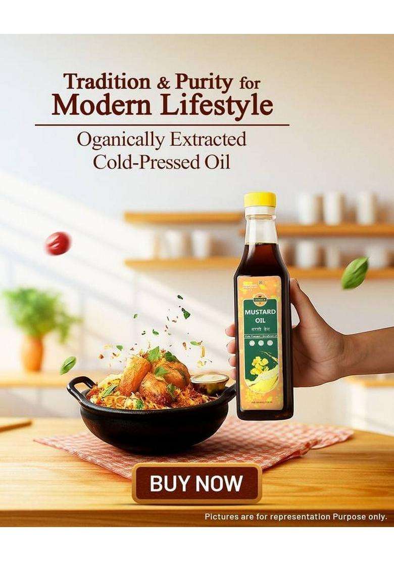 Debock Cold-Pressed (Kachi Ghani) | 100% Organic & Unrefined Rich Aroma Mustard Oil Pet Bottle (1 L) - Indya