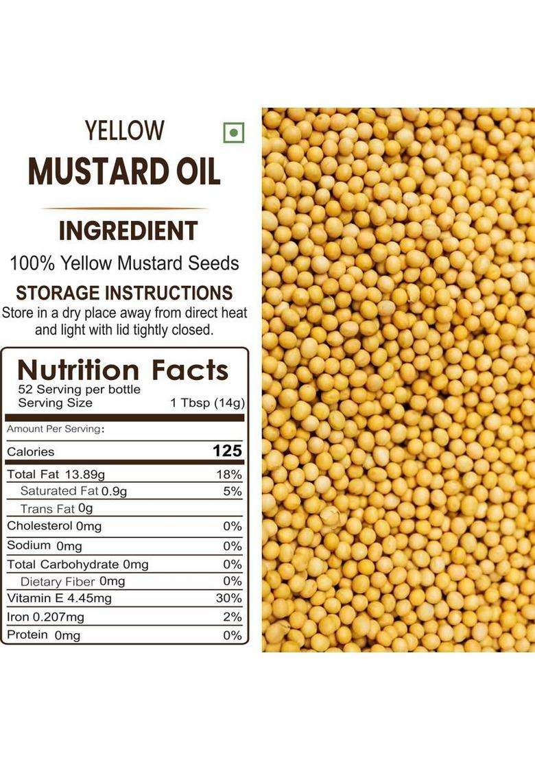 Rosier Wood Pressed Organic Yellow Mustard Oil 1Ltr Pure, Natural & Healthy Pet Bottle (1 L) - Indya