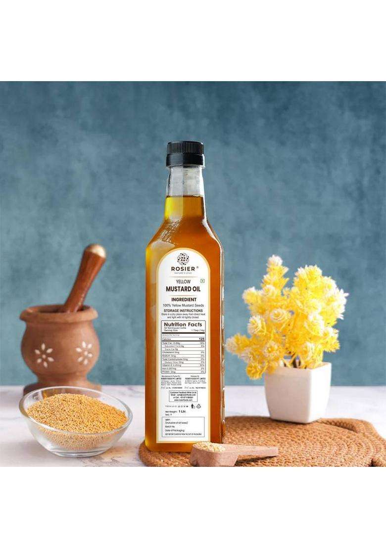 Rosier Wood Pressed Organic Yellow Mustard Oil 1Ltr Pure, Natural & Healthy Pet Bottle (1 L) - Indya