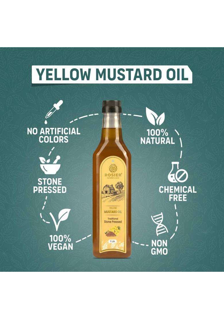 Rosier Wood Pressed Organic Yellow Mustard Oil 1Ltr Pure, Natural & Healthy Pet Bottle (1 L) - Indya