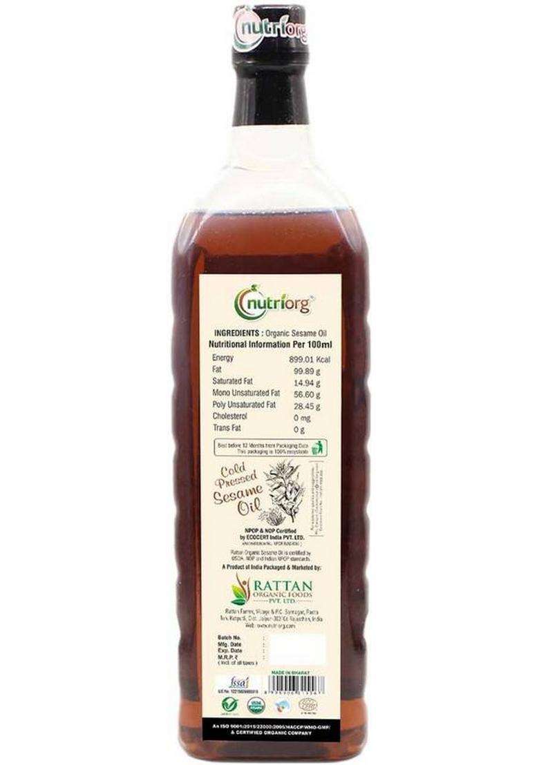 Nutriorg Certified Organic Sesame Oil Plastic Bottle (1000 Ml) - Indya