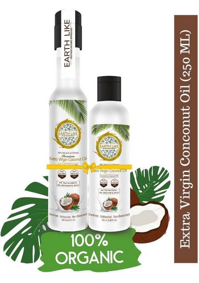 Earth Like 100% Natural Extra Virgin Coconut Oil 250Ml & 100Ml |Cooking , Skin Hair Care Pet Bottle (350 Ml)