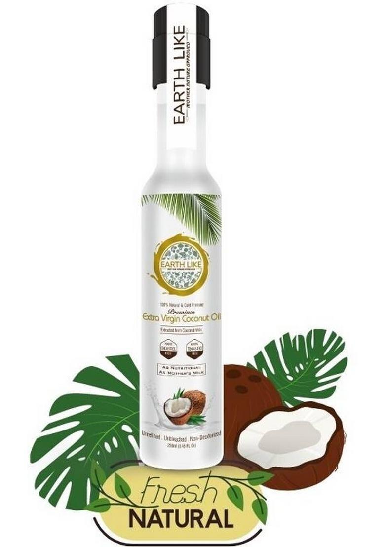 Earth Like 100% Natural Extra Virgin Coconut Oil 250Ml & 100Ml |Cooking , Skin Hair Care Pet Bottle (350 Ml)
