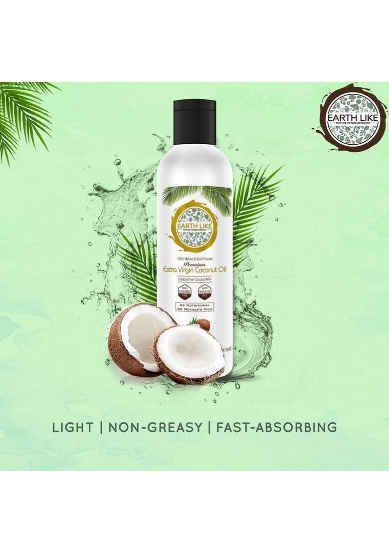 Earth Like 100% Natural Extra Virgin Coconut Oil 250Ml & 100Ml |Cooking , Skin Hair Care Pet Bottle (350 Ml)