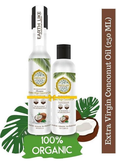Earth Like 100% Natural Extra Virgin Coconut Oil 250Ml & 100Ml |Cooking , Skin Hair Care Pet Bottle (350 Ml)