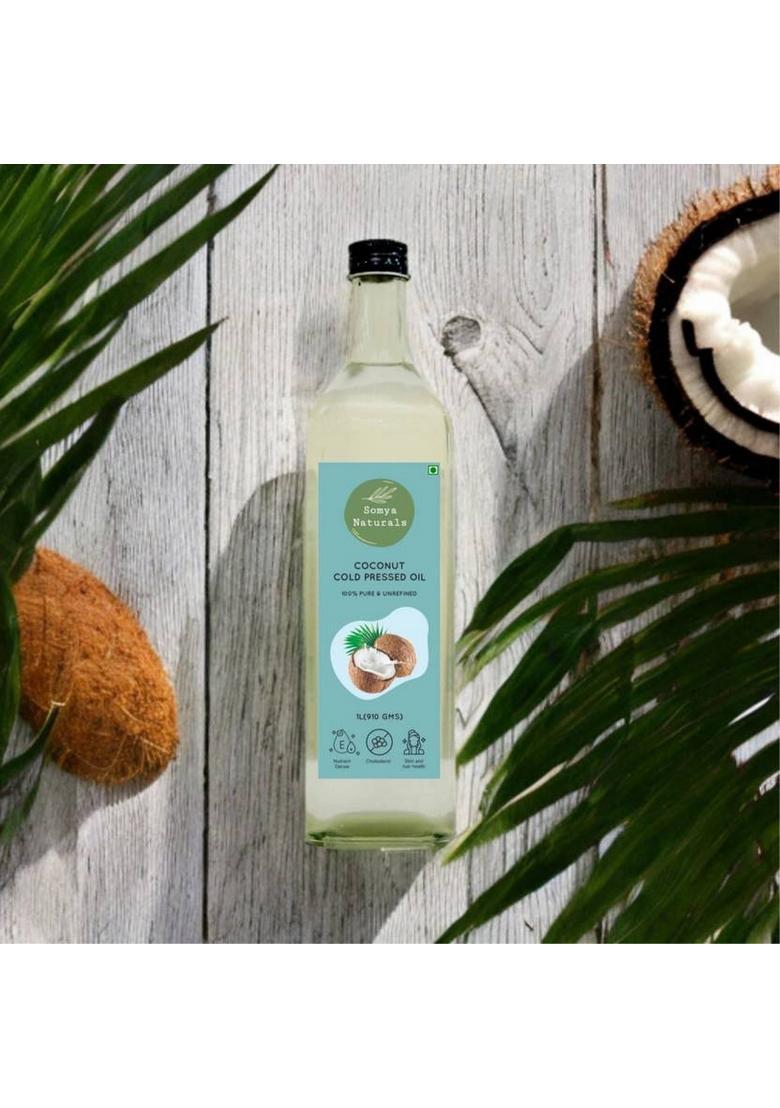 Somya Naturals Cold Pressed Coconut Oil Pure Virgin Chemicalfree Hair Skin Baby Massage Cooking Pet Bottle (1 L)