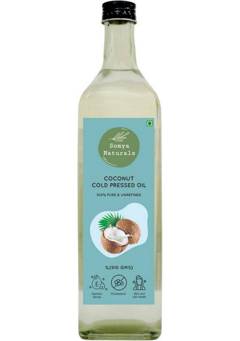 Somya Naturals Cold Pressed Coconut Oil Pure Virgin Chemicalfree Hair Skin Baby Massage Cooking Pet Bottle (1 L)