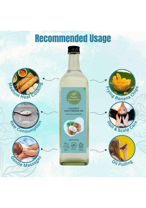 Somya Naturals Cold Pressed Coconut Oil Pure Virgin Chemicalfree Hair Skin Baby Massage Cooking Pet Bottle (1 L)