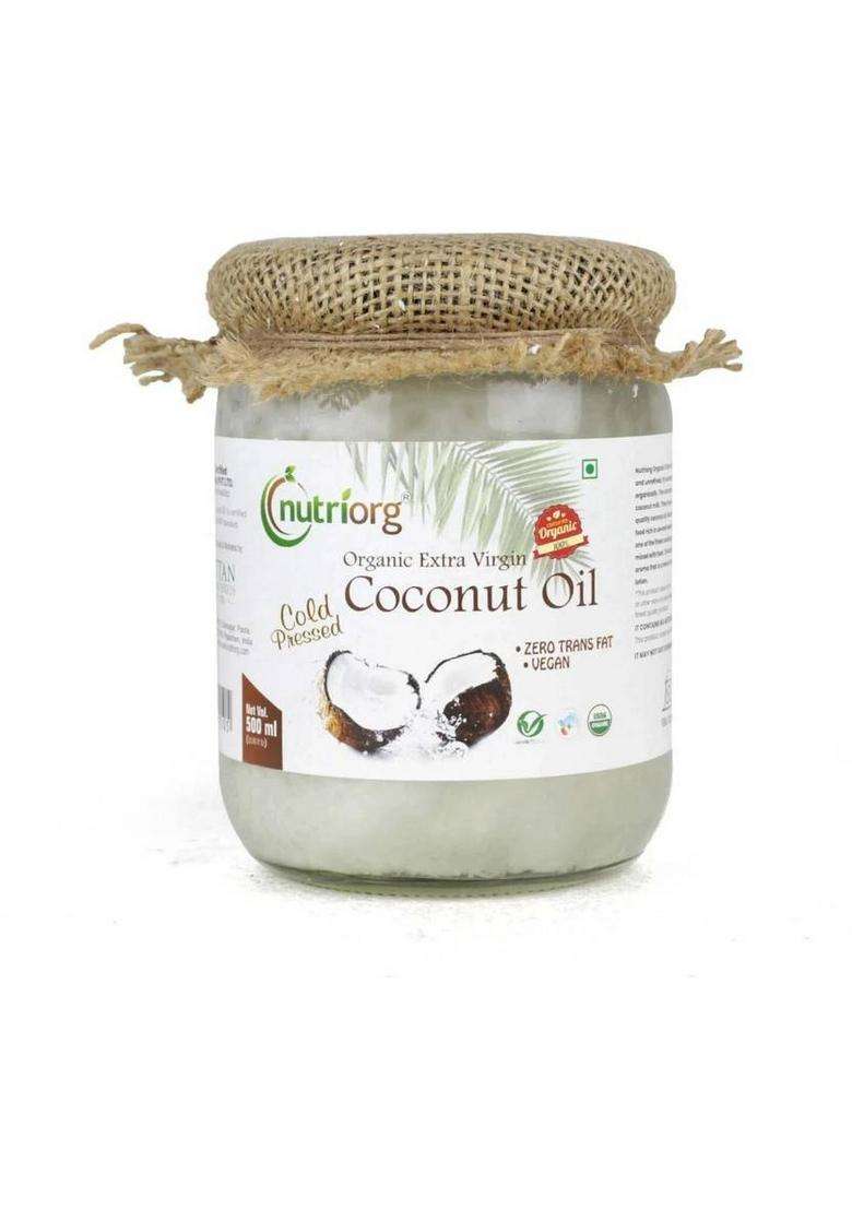 Nutriorg Certified Organic Cold Pressed Extra Virgin Glass Coconut Oil Jar (500 Ml) - Indya
