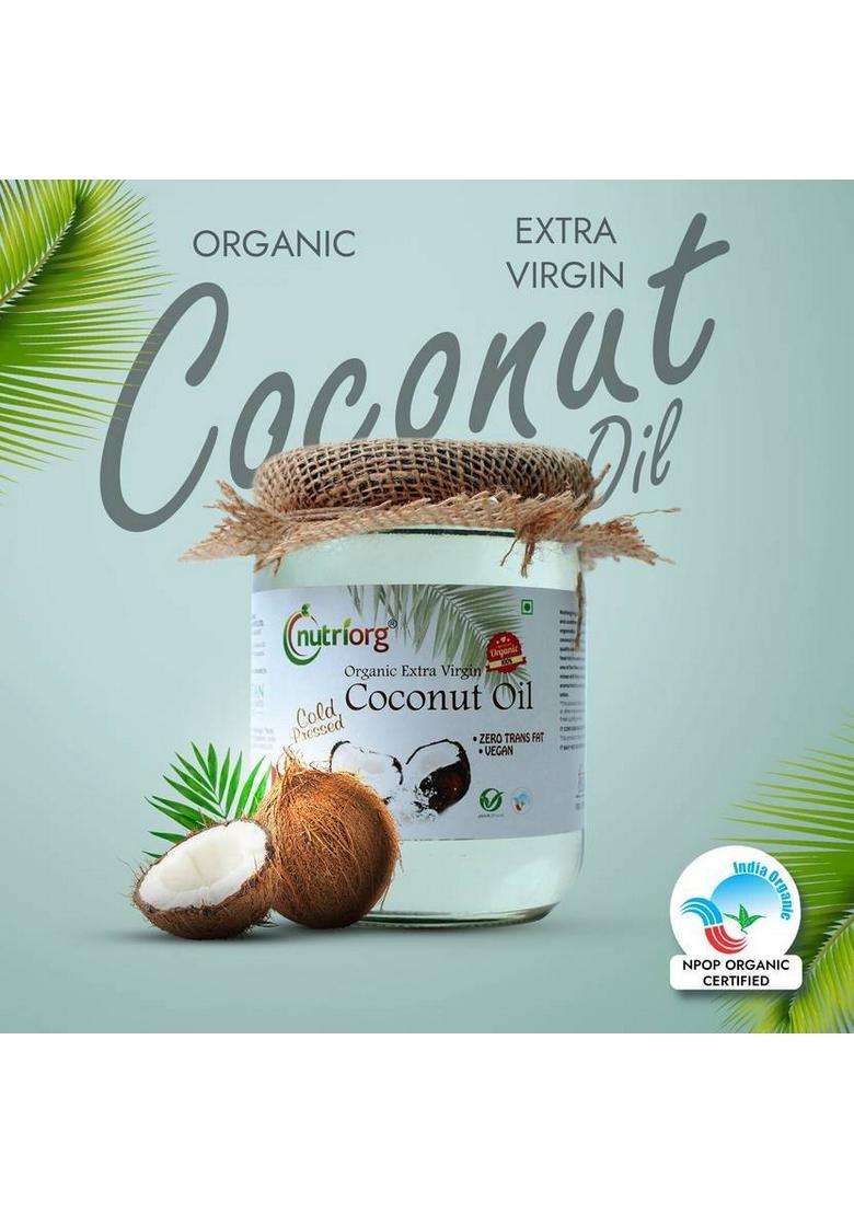 Nutriorg Certified Organic Cold Pressed Extra Virgin Glass Coconut Oil Jar (500 Ml) - Indya