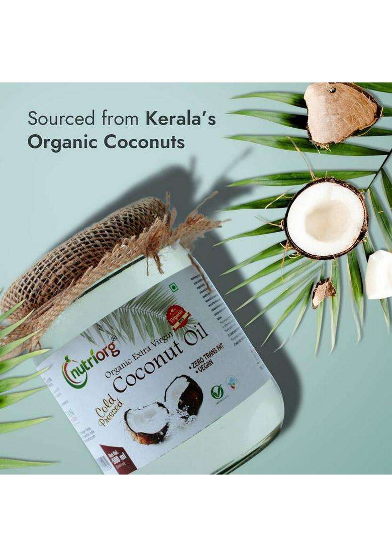 Nutriorg Certified Organic Cold Pressed Extra Virgin Glass Coconut Oil Jar (500 Ml) - Indya