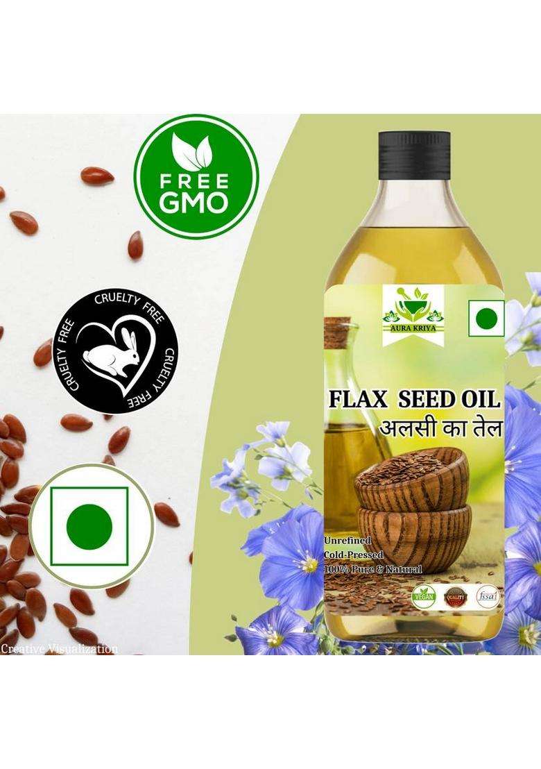Aura Kriya Premium Flaxseed Oil: Daily Wellness In A Cold-Pressed Bottle | Flex Seeds Oil Pet (500 Ml) - Indya
